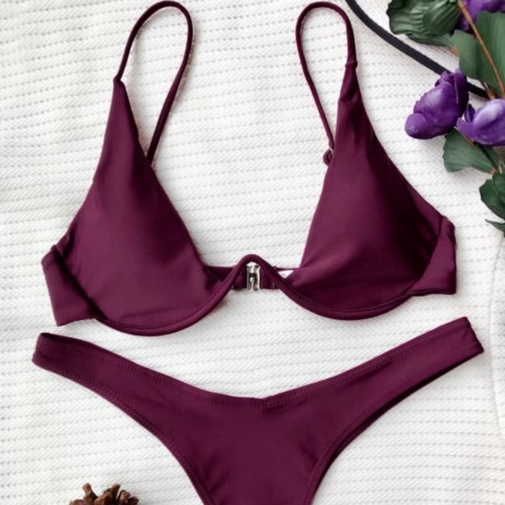 Maroon two piece bathing suit set